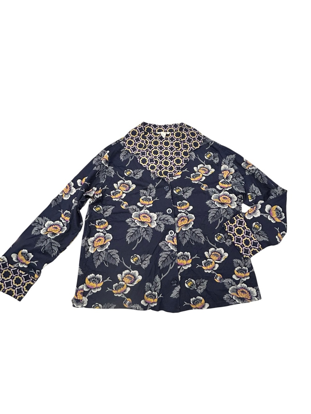 Vera Bradley Women's Long-Sleeve Cotton Notch Collar Pajama‎ Top Small Floral